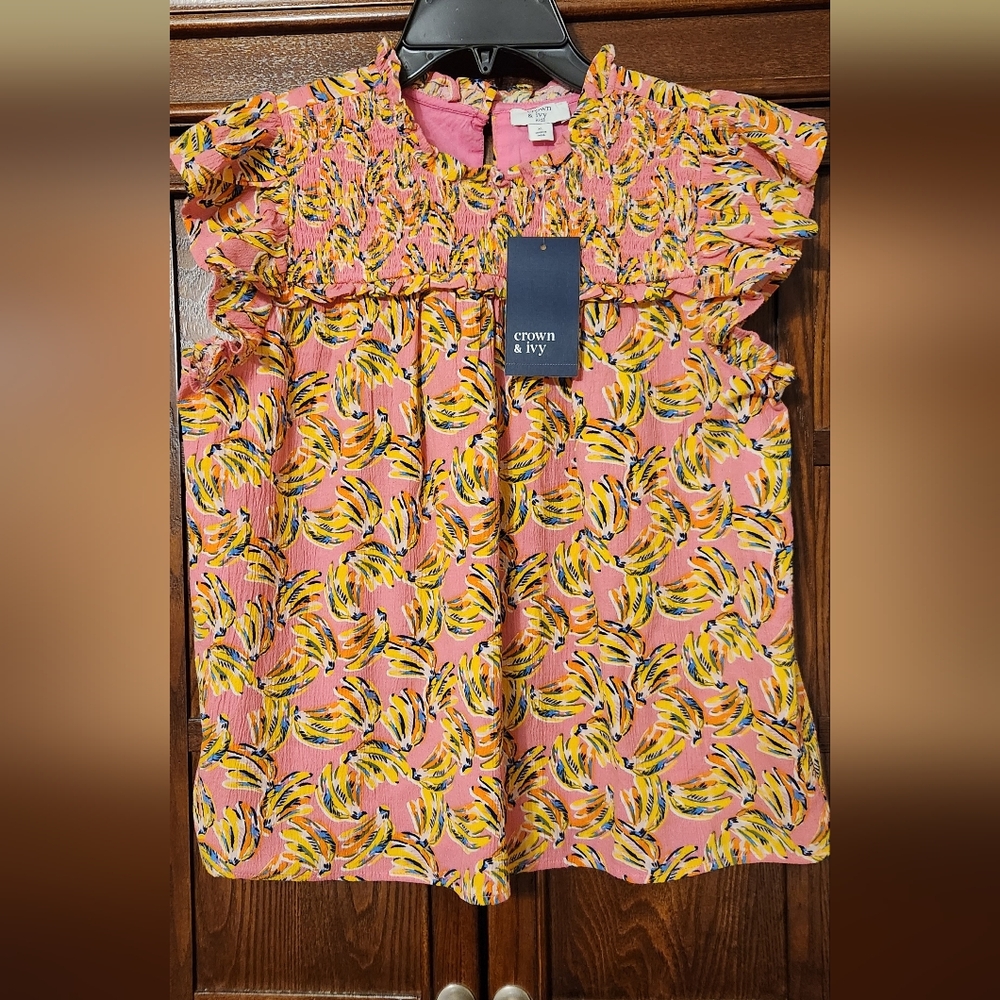 Crown & Ivy Tropical Print Blouse